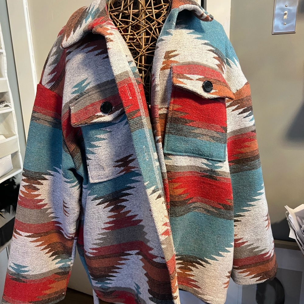 SHEIN Multicolor Aztec  Utility Jacket